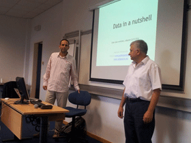 Greek open data geek Michalis Vafopoulos (left) with ISOC Lebanon chair Nabil Boukhaled at the ESA Open Data workshop on May 23.